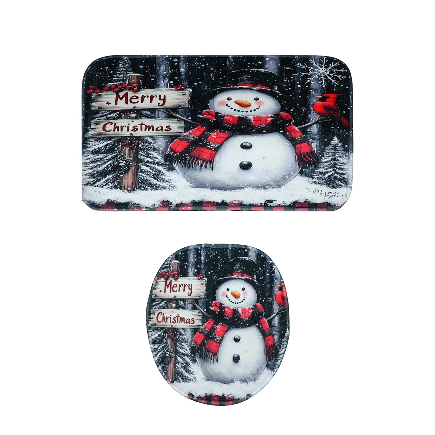 3 in 1 Christmas-Themed Bathroom Mat - (1 Set)